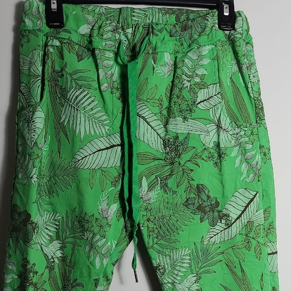 Venti6 Crinkle Green Tropical Print Jogger Drawstring Waist Pants Size Small - Picture 7 of 16